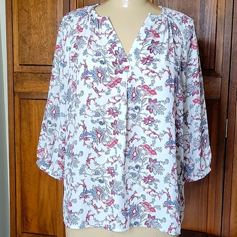 Rose & Thyme Floral Peasant Top Sz M